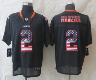 2014 New Nike Cleveland Browns 2 Manziel USA Flag Fashion Black Elite Jerseys