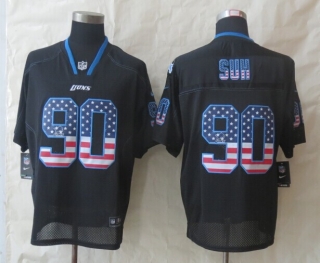 2014 New Nike Detroit Lions 90 Suh USA Flag Fashion Black Elite Jerseys