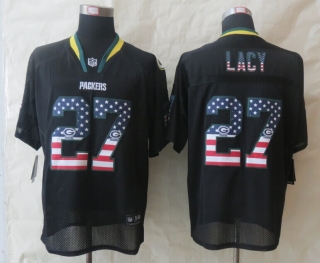 2014 New Nike Green Bay Packers 27 Lacy USA Flag Fashion Black Elite Jerseys