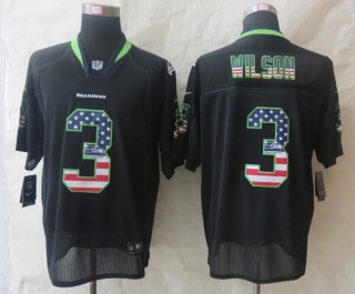 2014 New Nike Seattle Seahawks 3 Wilson USA Flag Fashion Black Elite Jerseys