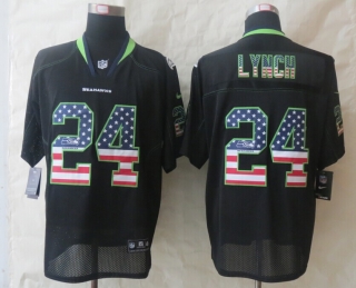2014 New Nike Seattle Seahawks 24 Lynch USA Flag Fashion Black Elite Jerseys
