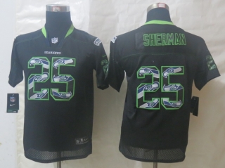 2014 New Youth Nike Seattle Seahawks 25 Sherman Lights Out Black Stitched Elite Jerseys