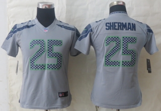 Women Nike Seattle Seahawks 25 Sherman Grey Limited Jerseys
