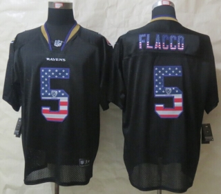 2014 New Nike Baltimore Ravens 5 Flacco USA Flag Fashion Black Elite Jerseys