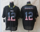 2014 New Nike Green Bay Packers 12 Rodgers USA Flag Fashion Black Elite Jerseys